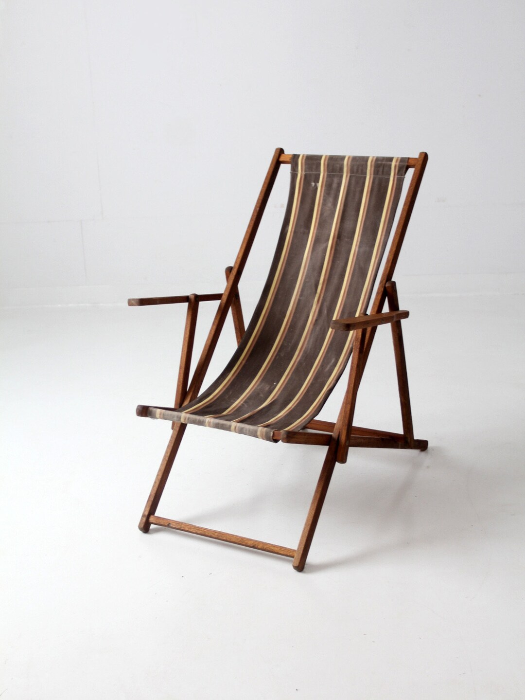 Midcentury Striped Deck Chair Folding Beach Chair Etsy