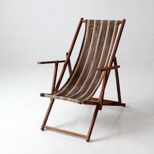 mid-century striped deck chair, folding beach chair