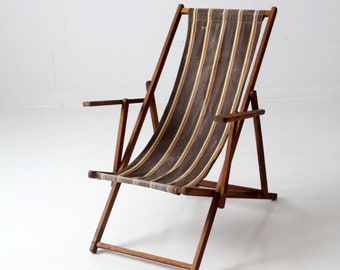 mid-century striped deck chair, folding beach chair