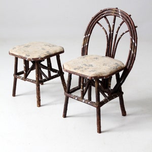 antique Adirondack children's twig chair and stool image 5