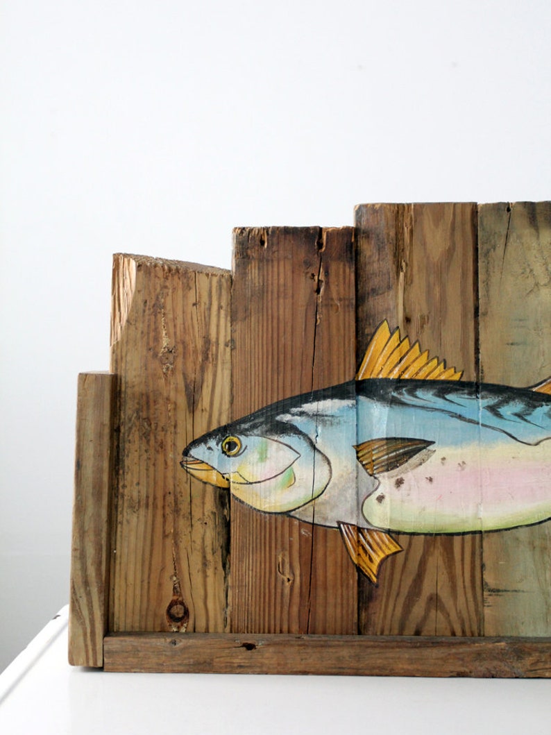 vintage rustic folk art painted fish sign image 6