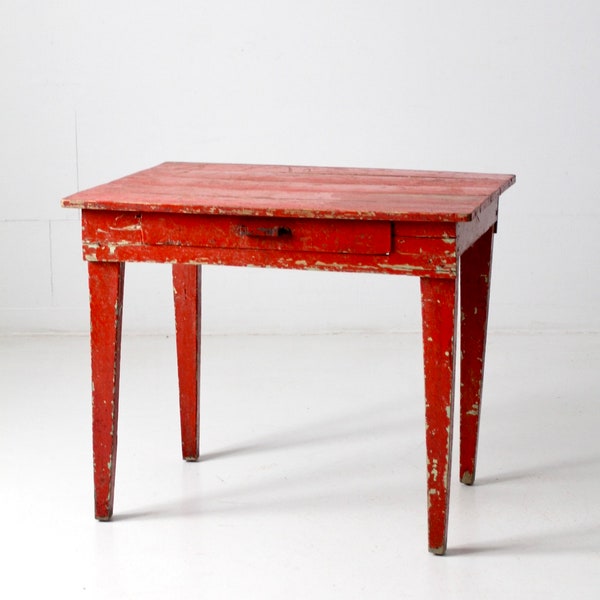 antique red wood desk table with cash drawer