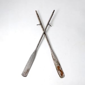 antique distressed wooden oars pair