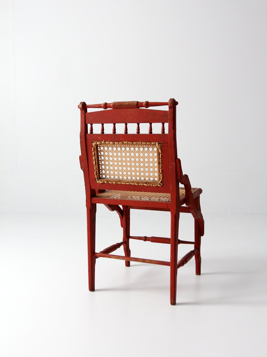 Antique Caned Chair Red Accent Chair Turned Wood Chair Etsy