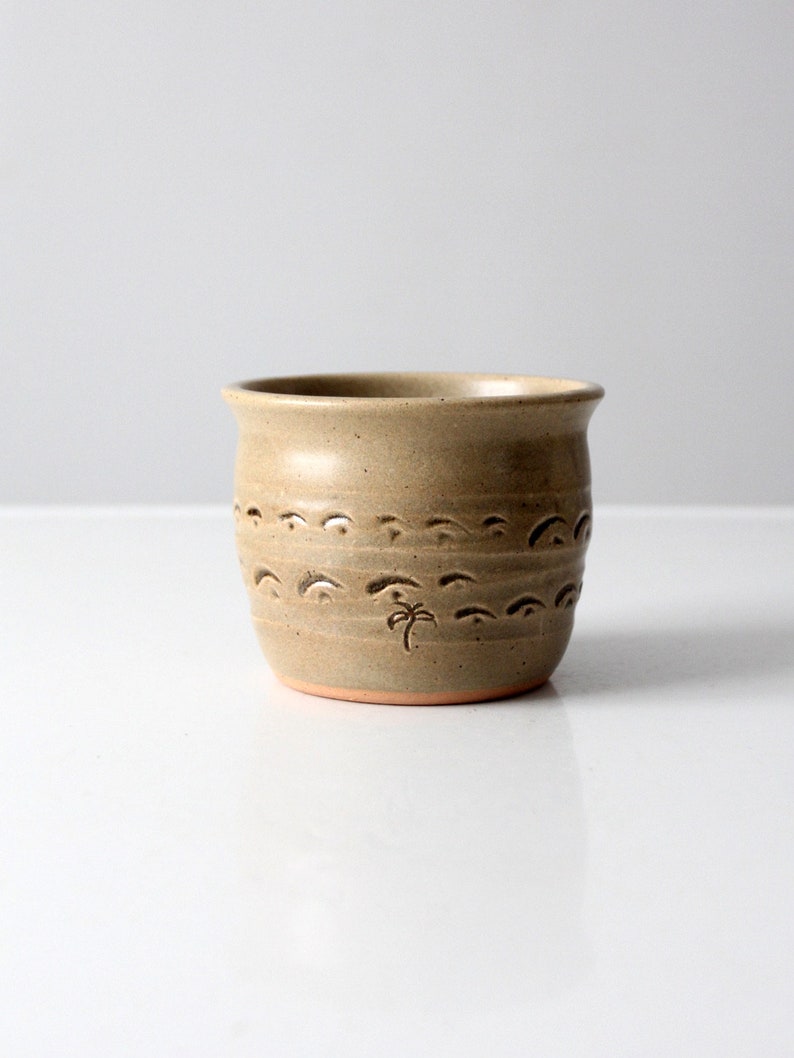 vintage palm tree studio pottery cachepot image 4