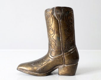 mid-century brass cowboy boot statue