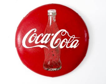 vintage Coca-Cola sign, large metal Coke button sign