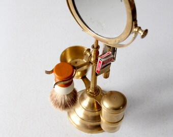 Antique Brass Shaving Mirror Stand With Gillette Safety Antique Brass Shaving Mirror Stand With Gillette Safety