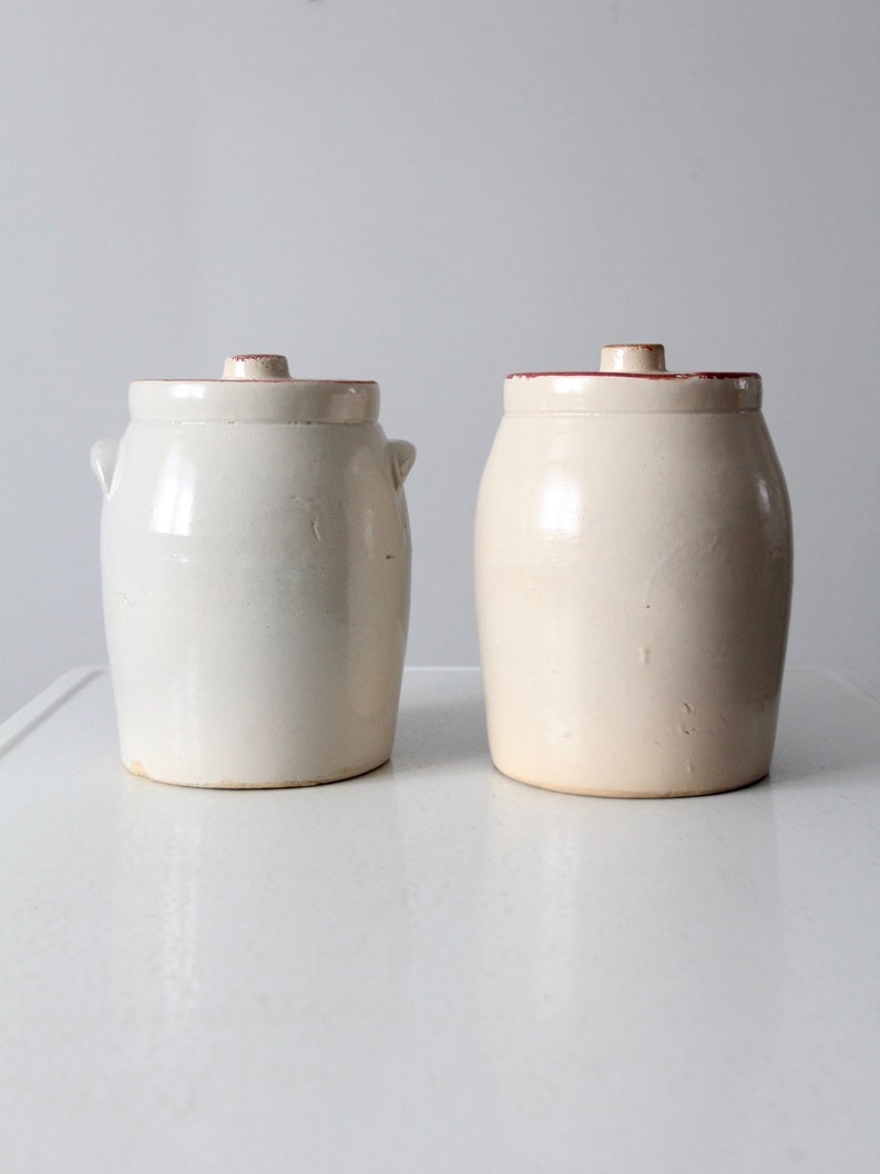 Vintage Hand-painted Stoneware Cookie Jars Pair - Etsy