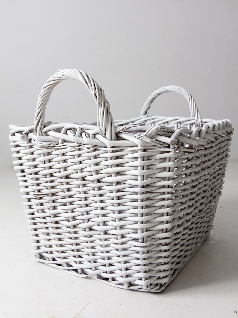 vintage large white storage basket image 8