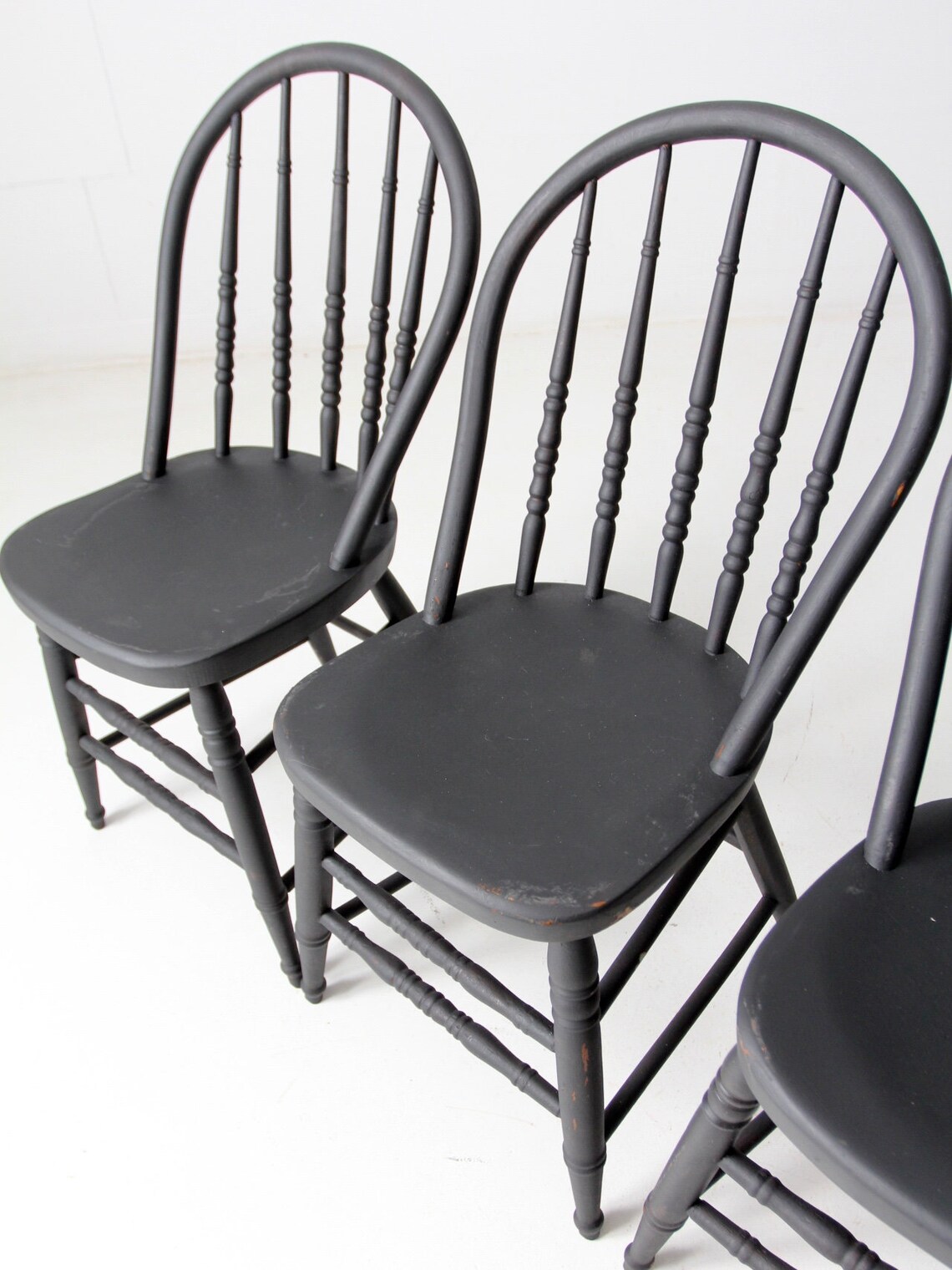 Vintage black spindle back dining chairs set/4 farmhouse Etsy