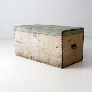 antique painted flat top wood trunk