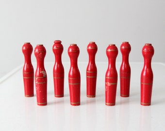 ヴィンテージ レッド 木製 ボーリング / スキットルズ ゲーム - ピン 9