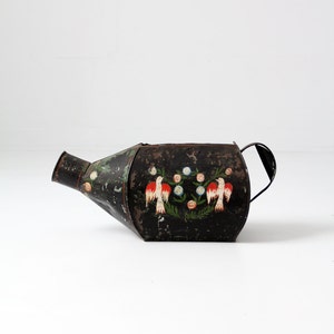 watering can, vintage water can, painted folk art garden tin