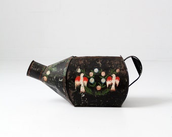 watering can, vintage water can, painted folk art garden tin