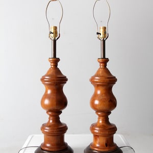 vintage wood baluster table lamps pair