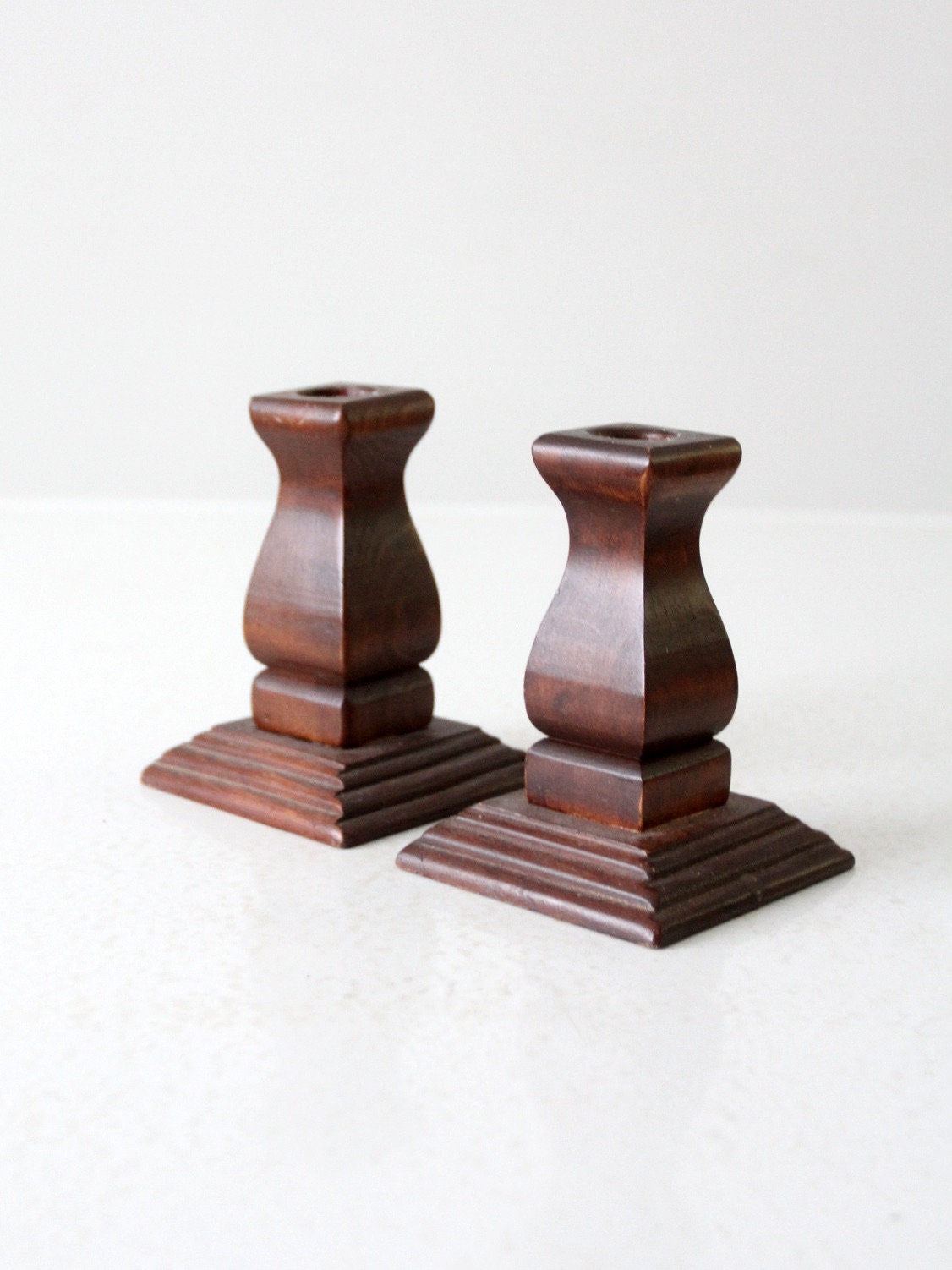 Vintage Wood Candlestick Holders Pair - Etsy