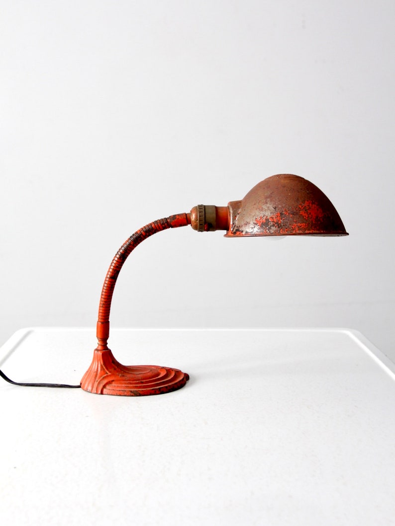 vintage red gooseneck desk lamp image 1