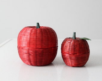 vintage wicker apple shaped baskets pair