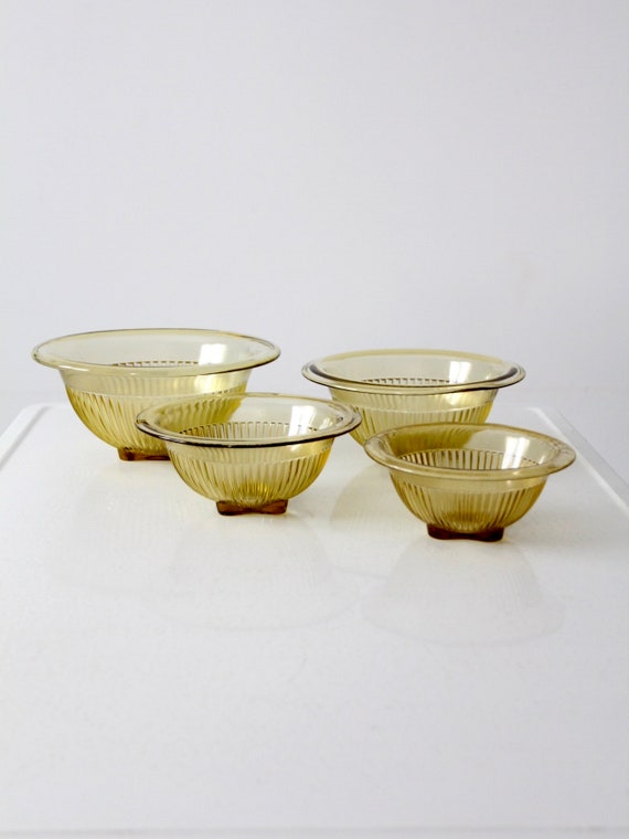 Depression Glass Bowls Set/4, Federal Glass Co. Yellow Ribbed