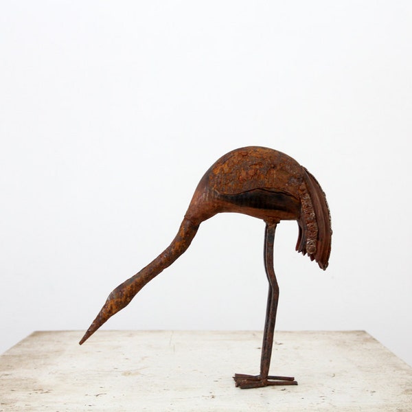 Vintage Bird / Wood & Iron Crane Sculpture