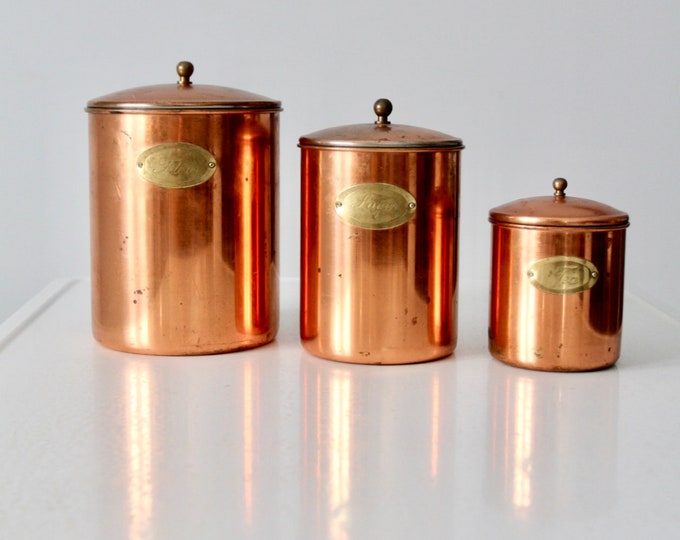 Vintage Copper Kitchen Canisters Set of 3 Etsy