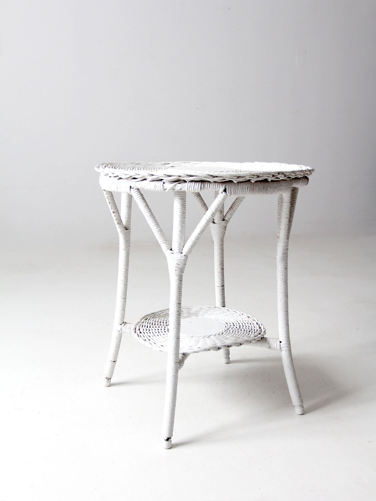 White wicker sales side table