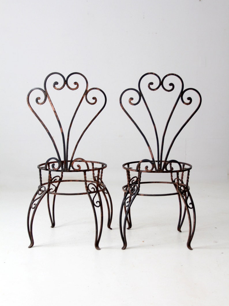 vintage wrought iron garden chairs pair image 7