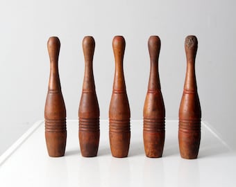 antique wooden skittles, small turned wood pins