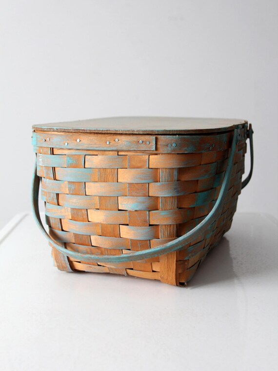 vintage splint weave picnic basket - image 9