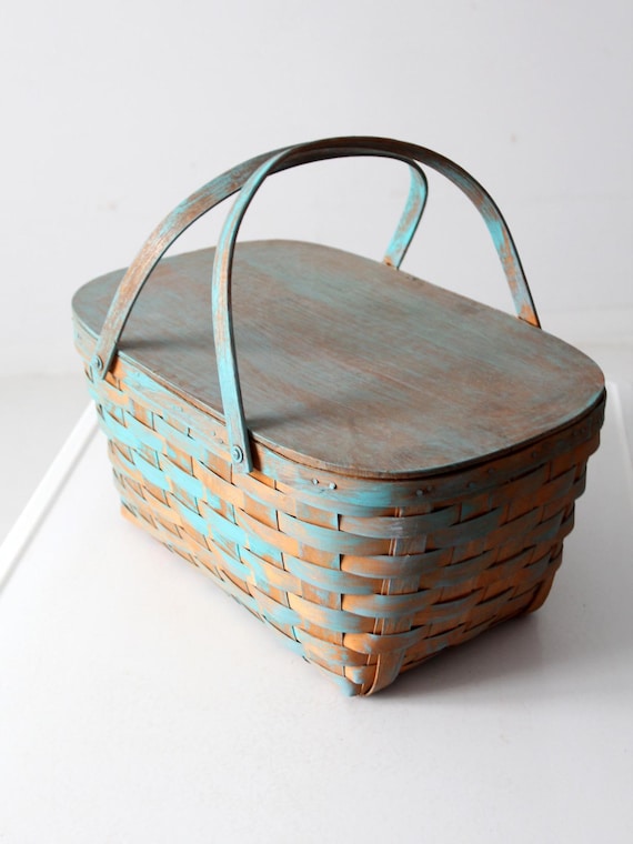 vintage splint weave picnic basket - image 2