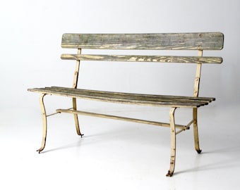 vintage wood slat bench