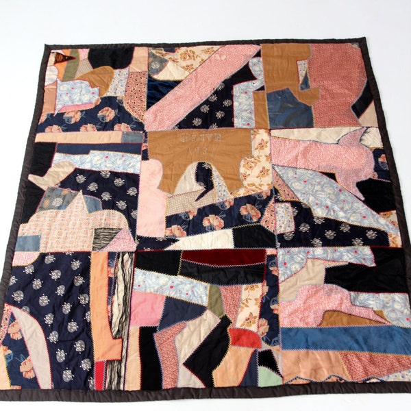 vintage 1930s crazy quilt, mixed textile blanket