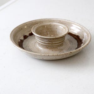 vintage studio pottery serving platter with dip bowl