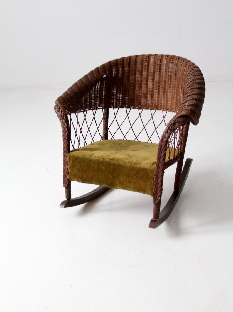 antique children's wicker rocking chair image 1