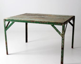 vintage industrial wood and metal table