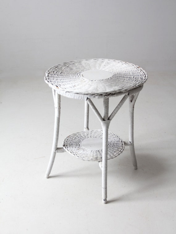 White wicker sales side table