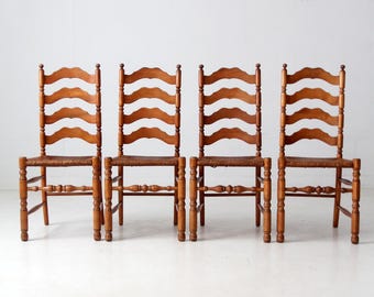 Set of 4 Vintage Rush Seat Ladder Back Dining Chairs - Etsy