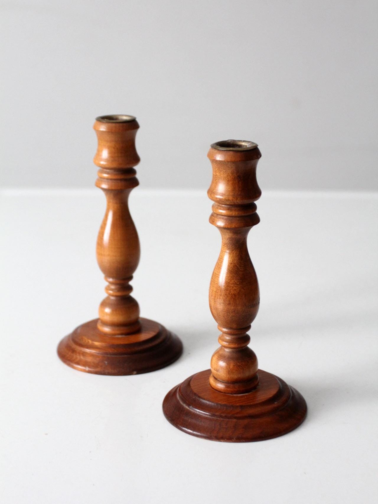 Vintage Turned Wood Candlestick Holders Pair - Etsy Australia
