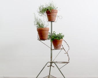 tiered plant stand, vintage metal display riser, garden decor