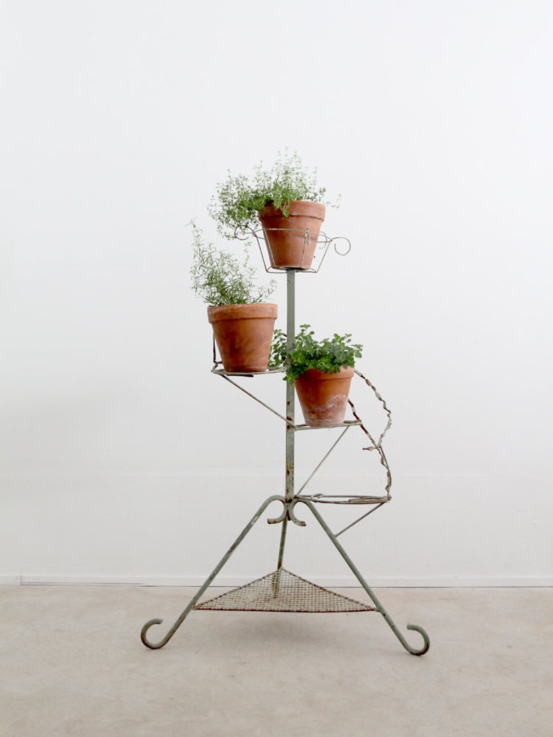 tiered plant stand, vintage metal display riser, garden decor image 1