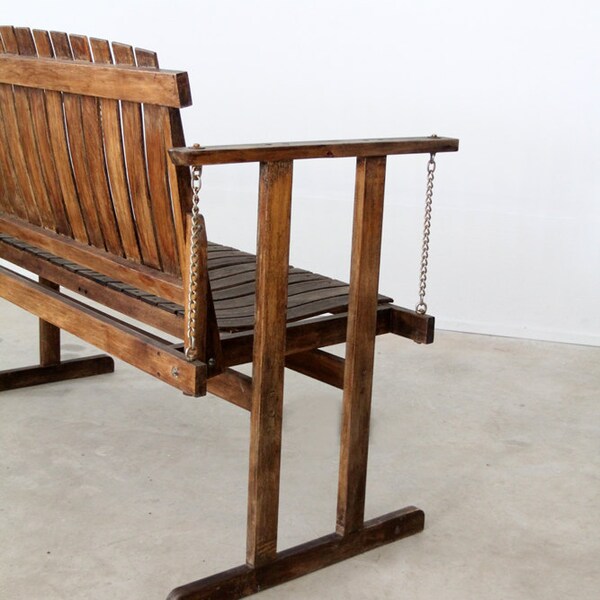 Vintage Rocking Bench / Slat Wood Porch Swing