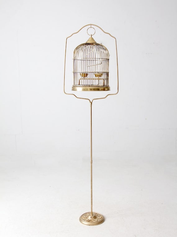 Vintage Brass Bird Cage With Stand - Etsy