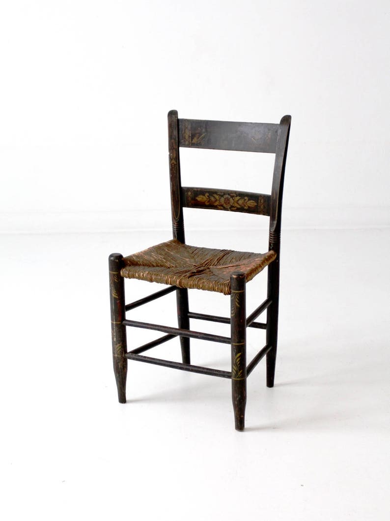 antique Hitchcock style chair, rush seat painted chair image 1