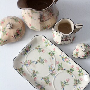 floral teapot set, pre-1950s Japanese porcelain tea pot, creamer and tray by Tashiro Shoten image 4