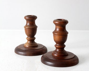 ヴィンテージの木製キャンドルホルダー（ペア） - Etsy 日本
