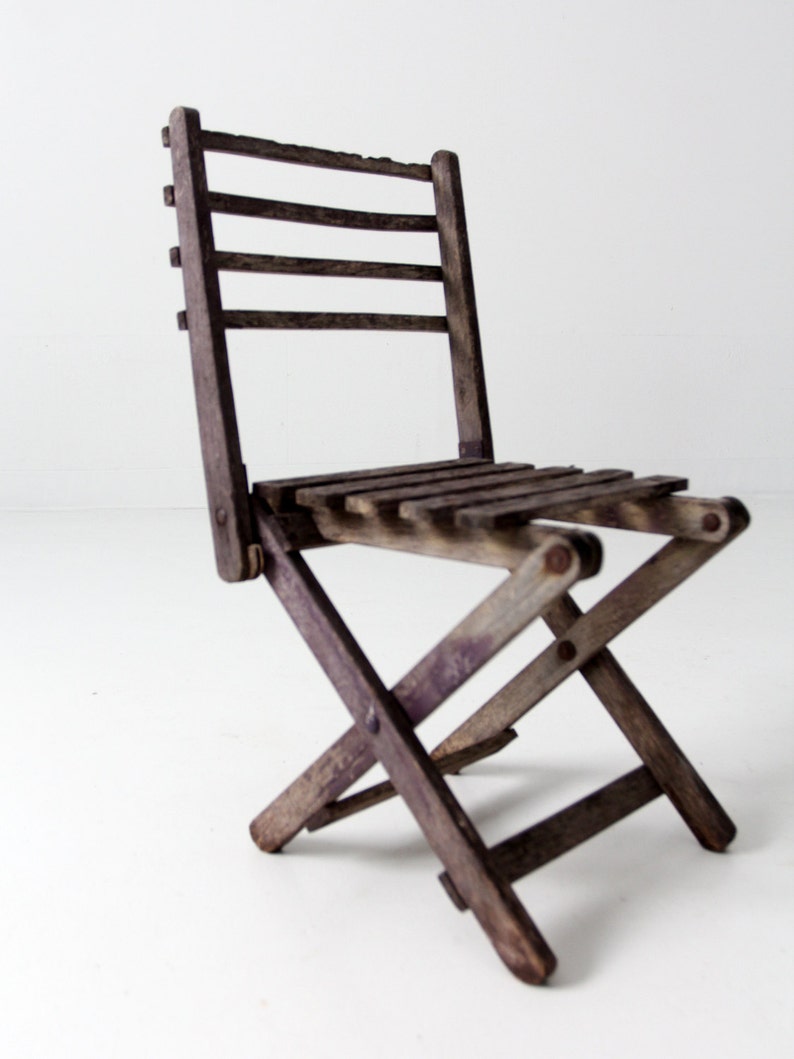 vintage children's chair, rustic wood folding chair image 2