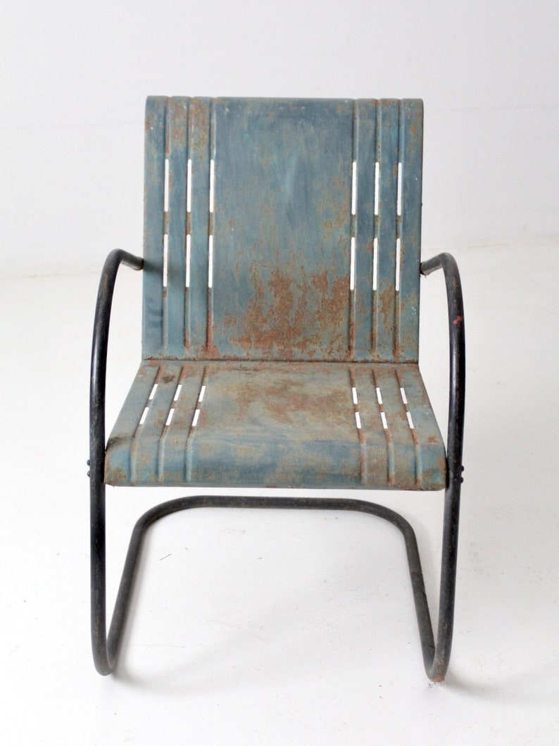 Midcentury Patio Chair Blue Metal Bouncer Chair Etsy