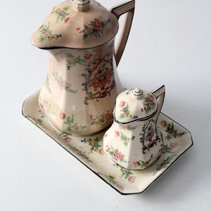 floral teapot set, pre-1950s Japanese porcelain tea pot, creamer and tray by Tashiro Shoten image 3