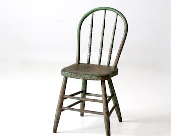 antique painted spindle back chair, farmhouse bow back Windsor chair